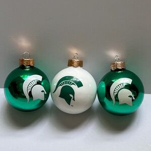 3 MICHIGAN STATE SPARTANS CHRISTMAS BALL ORNAMENTS